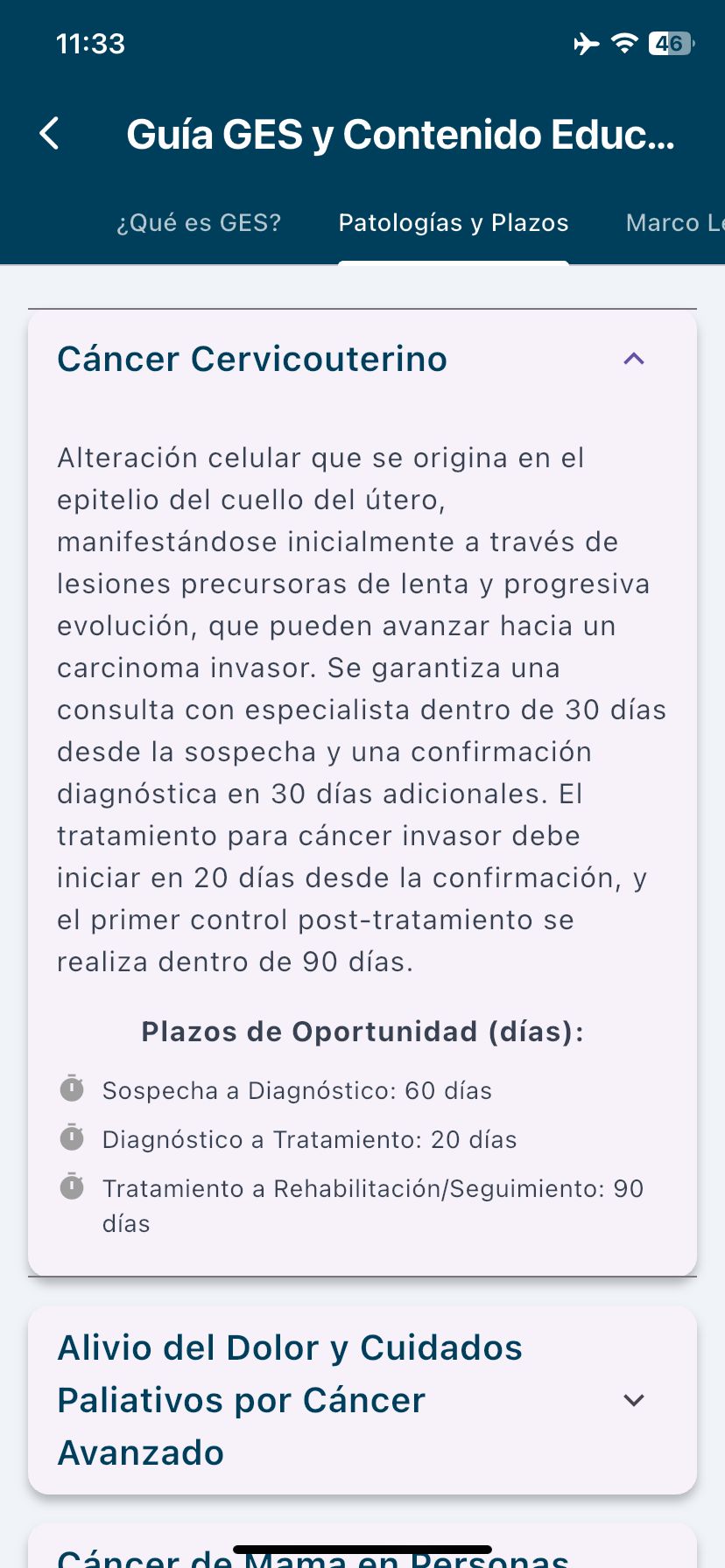 Guía GES con información sobre Cáncer Cervicouterino y plazos de oportunidad