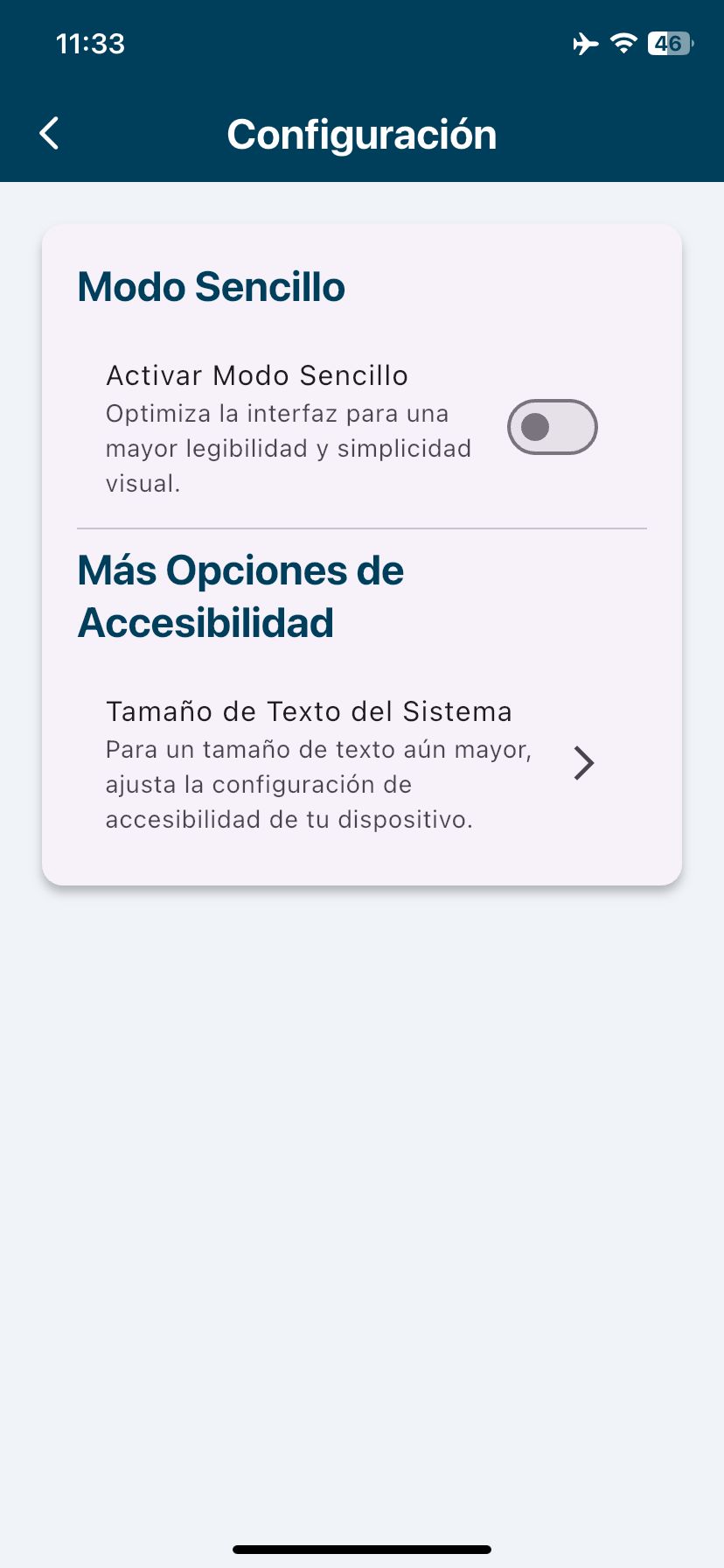 Modo Sencillo de Salud Tracker con fuentes grandes